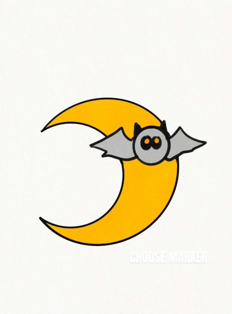 Bat with Moon Halloween Drawing