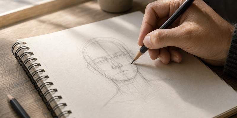 Adult hand drawing in a sketchbook