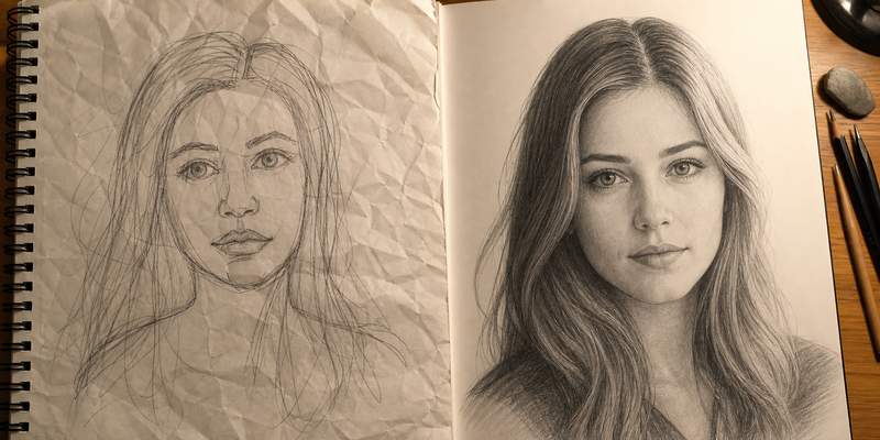 Before and after drawing comparison