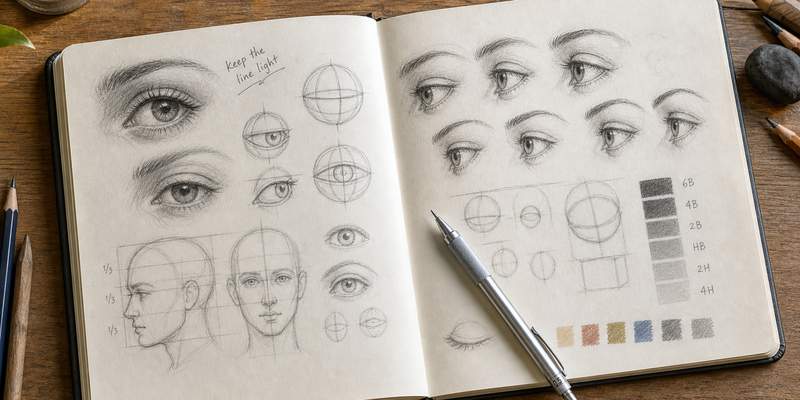 Sketchbook filled with deliberate drawing practice studies