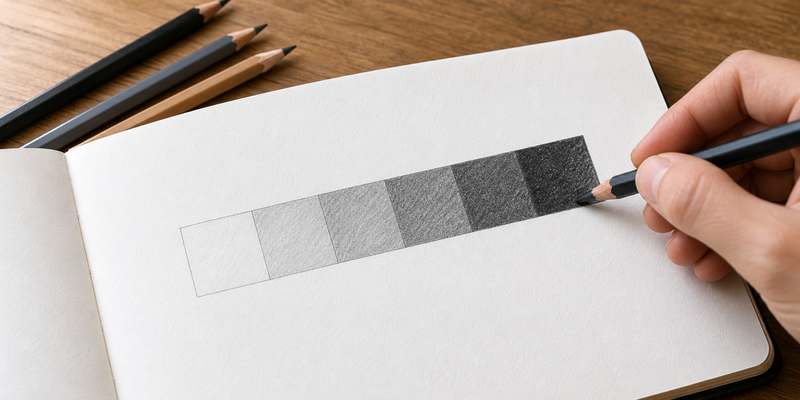 building a graphite value scale in a sketchbook