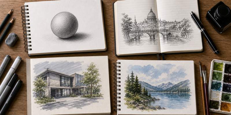 different art media matched to the best sketchbook brand
