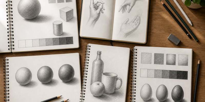 several sketchbooks for pencil drawing