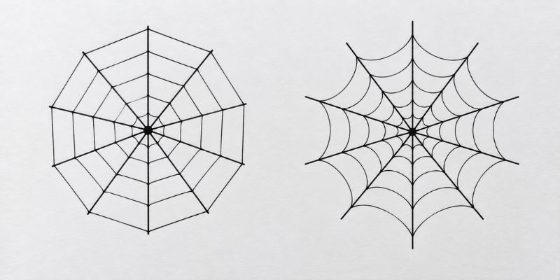 wheel-like spider web vs naturally curved one