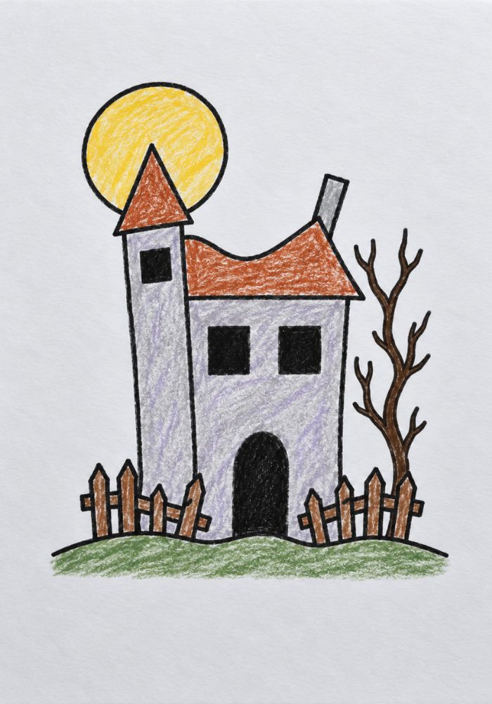 Haunted House Coloring with Crayon