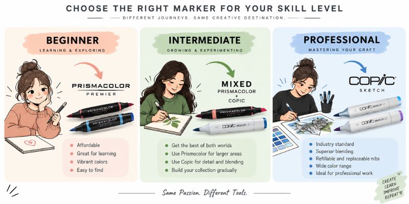 Decision guide for choosing Copic vs Prismacolor