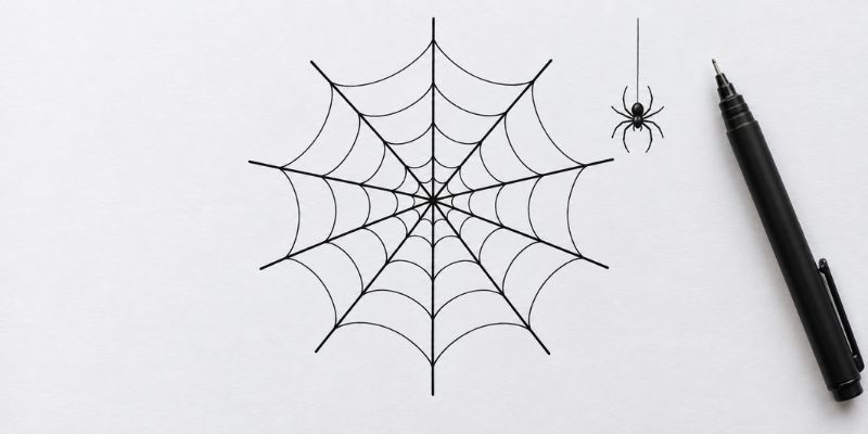 Step 6 of drawing a spider web