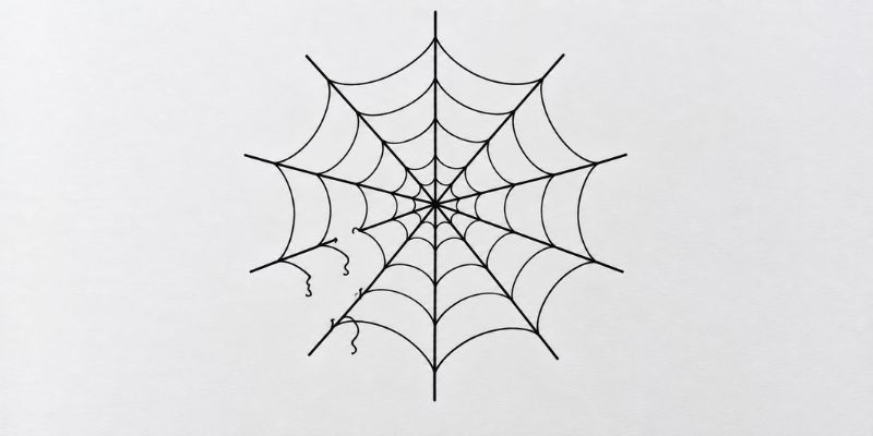 Torn spider web drawing with broken rings