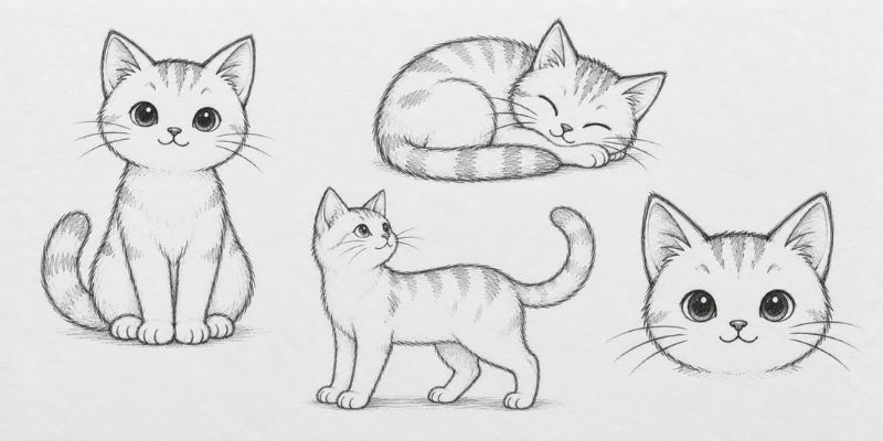 four easy cat drawing poses for beginners