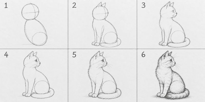 how to draw a sitting cat step by step