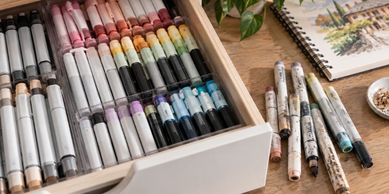 unused art markers compared with used favorites